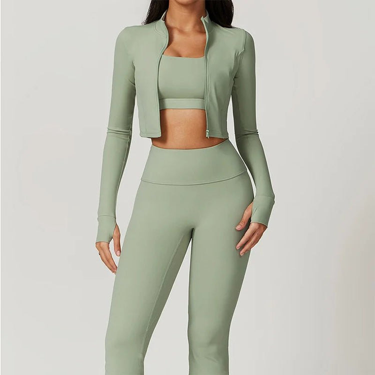 Workout Outfit Active Wear 3 Pieces Workout Clothes For Women Sports Bra High Waist Gym Leggings Long - Sleeved Fitness Sportswear from NAPSA - 