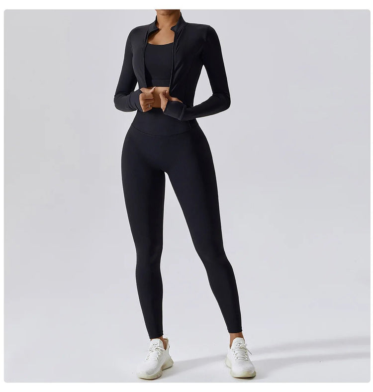 Workout Outfit Active Wear 3 Pieces Workout Clothes For Women Sports Bra High Waist Gym Leggings Long - Sleeved Fitness Sportswear from NAPSA - 