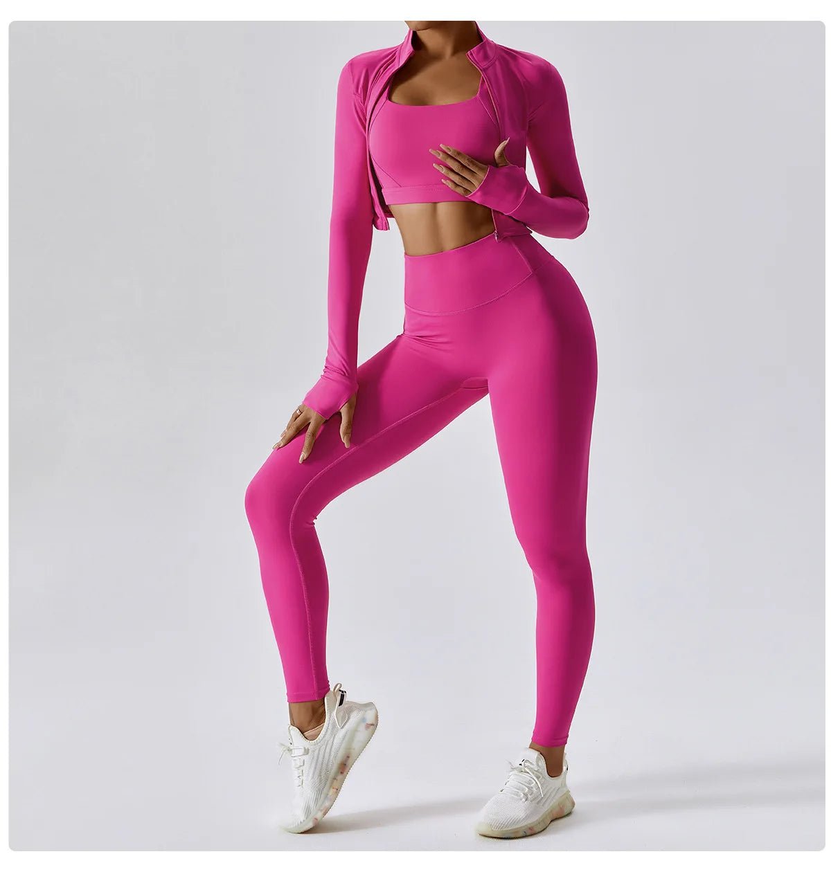 Workout Outfit Active Wear 3 Pieces Workout Clothes For Women Sports Bra High Waist Gym Leggings Long - Sleeved Fitness Sportswear from NAPSA - 