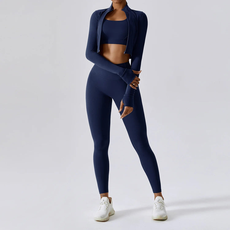 Workout Outfit Active Wear 3 Pieces Workout Clothes For Women Sports Bra High Waist Gym Leggings Long - Sleeved Fitness Sportswear from NAPSA - 