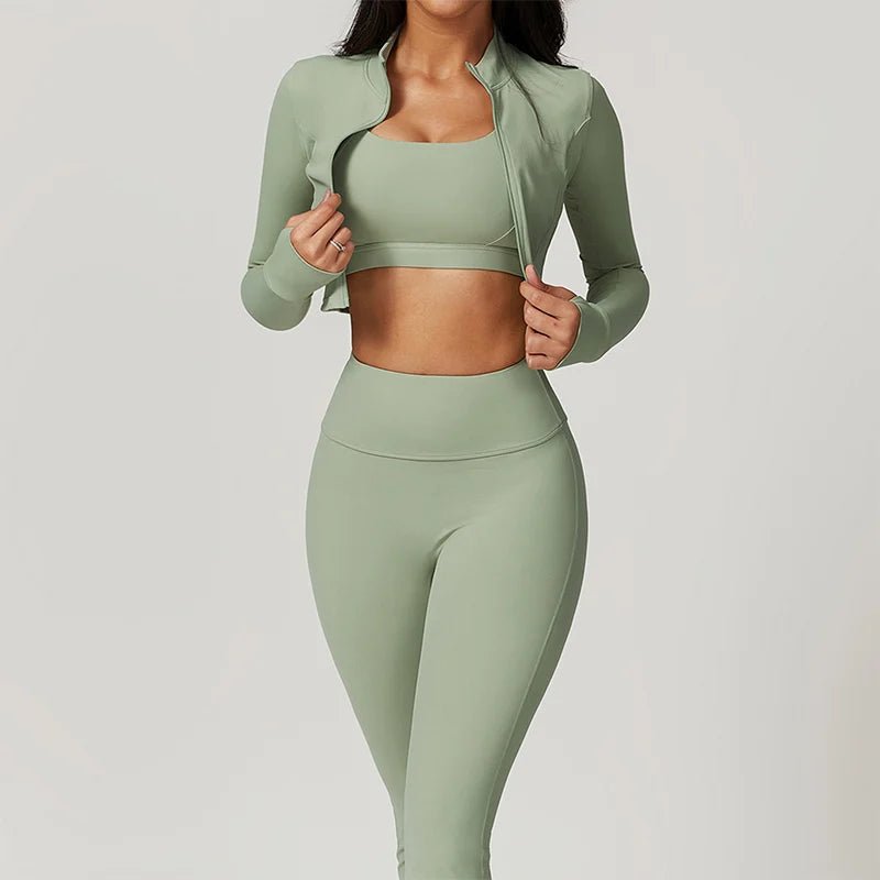 Workout Outfit Active Wear 3 Pieces Workout Clothes For Women Sports Bra High Waist Gym Leggings Long - Sleeved Fitness Sportswear from NAPSA - 