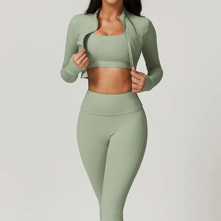 Workout Outfit Active Wear 3 Pieces Workout Clothes For Women Sports Bra High Waist Gym Leggings Long - Sleeved Fitness Sportswear from NAPSA - 