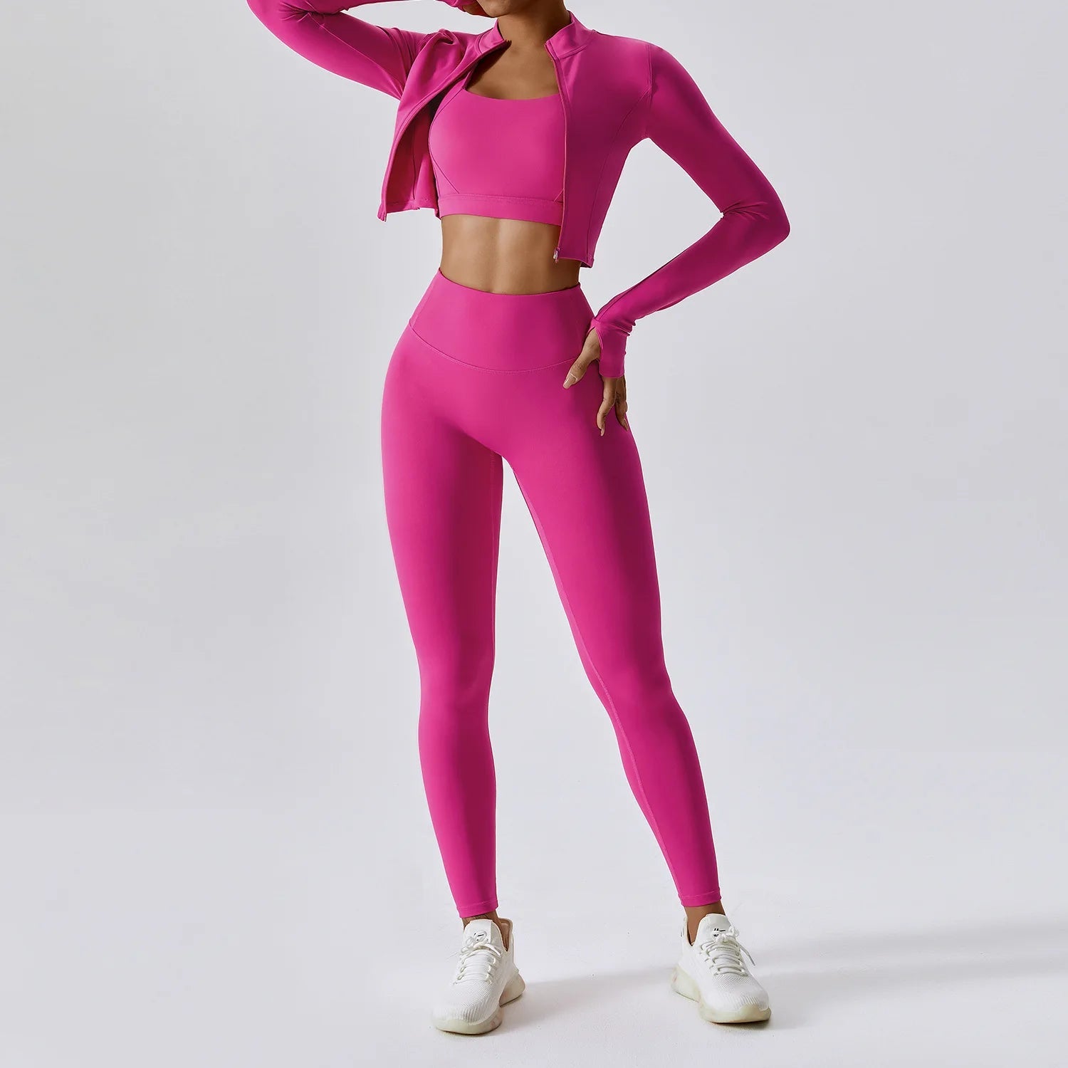 Workout Outfit Active Wear 3 Pieces Workout Clothes For Women Sports Bra High Waist Gym Leggings Long - Sleeved Fitness Sportswear from NAPSA - 