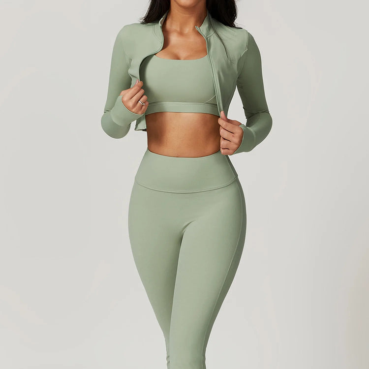 Workout Outfit Active Wear 3 Pieces Workout Clothes For Women Sports Bra High Waist Gym Leggings Long - Sleeved Fitness Sportswear from NAPSA - 