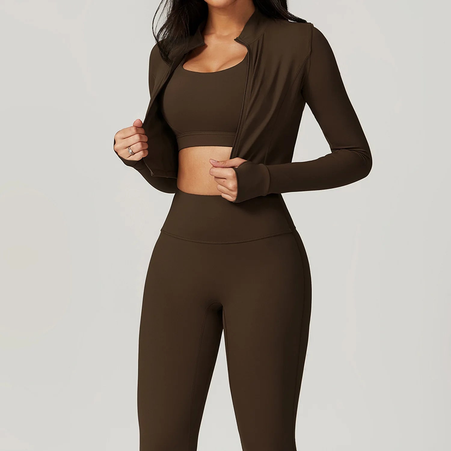 Workout Outfit Active Wear 3 Pieces Workout Clothes For Women Sports Bra High Waist Gym Leggings Long - Sleeved Fitness Sportswear from NAPSA - 