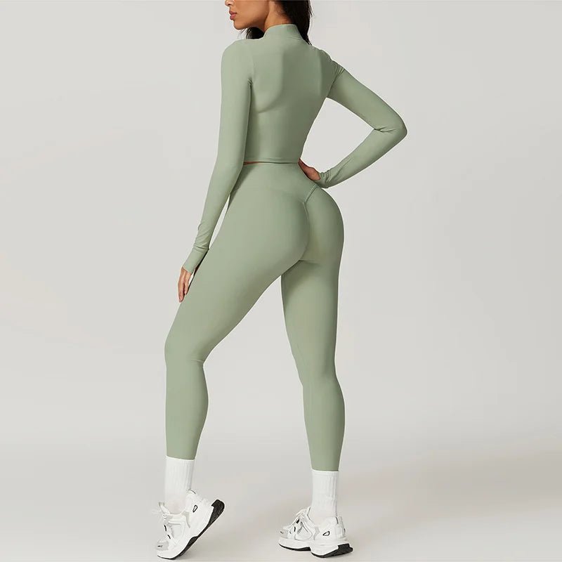 Workout Outfit Active Wear 3 Pieces Workout Clothes For Women Sports Bra High Waist Gym Leggings Long - Sleeved Fitness Sportswear from NAPSA - 