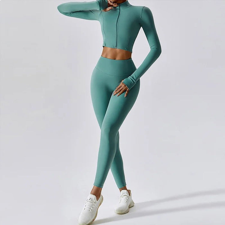 Workout Outfit Active Wear 3 Pieces Workout Clothes For Women Sports Bra High Waist Gym Leggings Long - Sleeved Fitness Sportswear from NAPSA - 