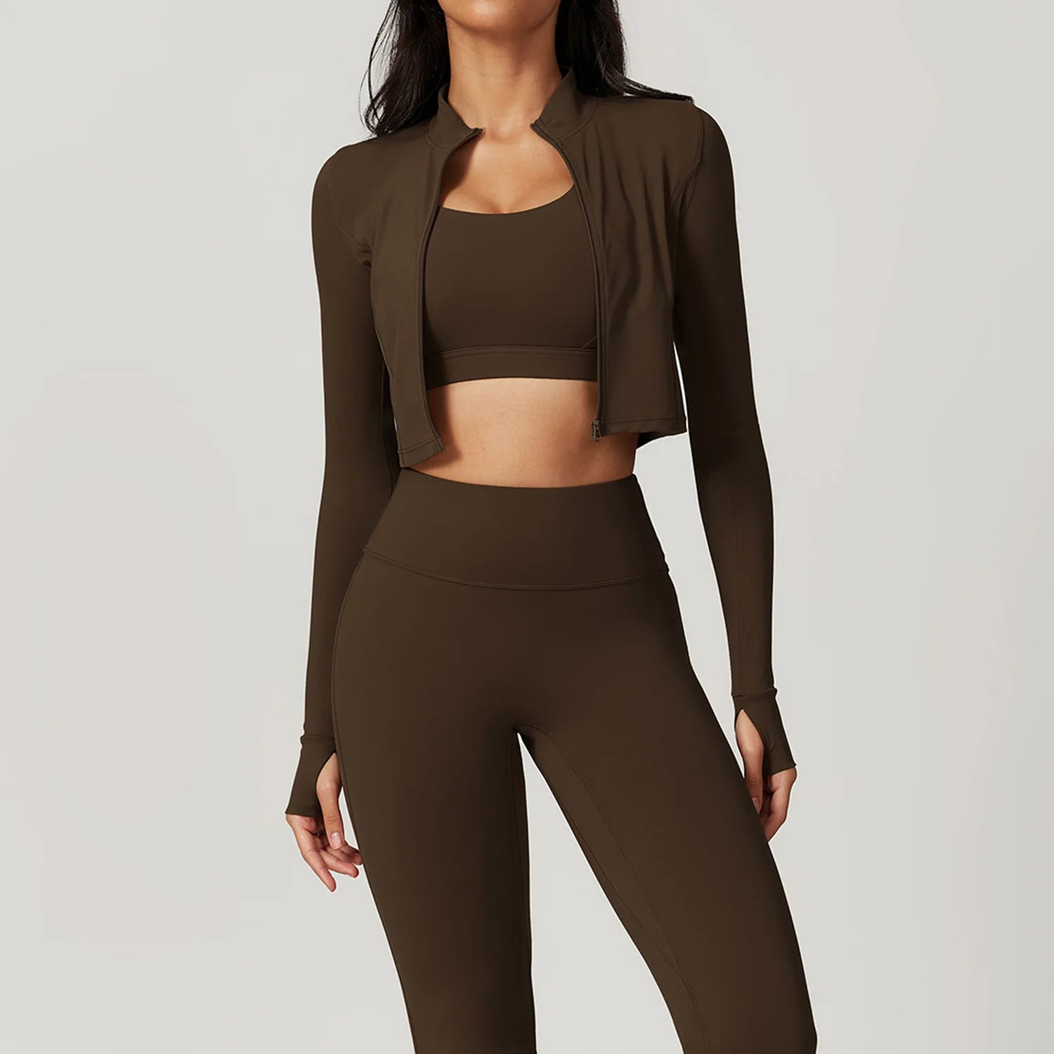 Workout Outfit Active Wear 3 Pieces Workout Clothes For Women Sports Bra High Waist Gym Leggings Long - Sleeved Fitness Sportswear from NAPSA - 