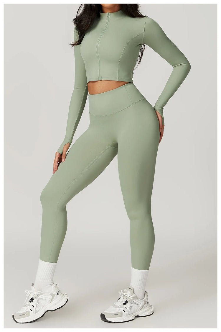 Workout Outfit Active Wear 3 Pieces Workout Clothes For Women Sports Bra High Waist Gym Leggings Long - Sleeved Fitness Sportswear from NAPSA - 