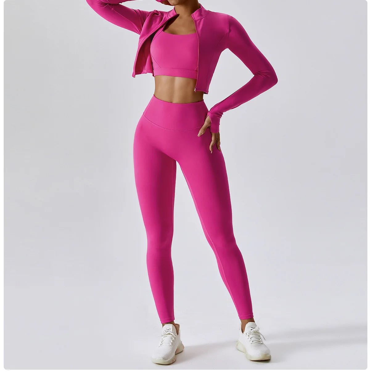 Workout Outfit Active Wear 3 Pieces Workout Clothes For Women Sports Bra High Waist Gym Leggings Long - Sleeved Fitness Sportswear from NAPSA - 