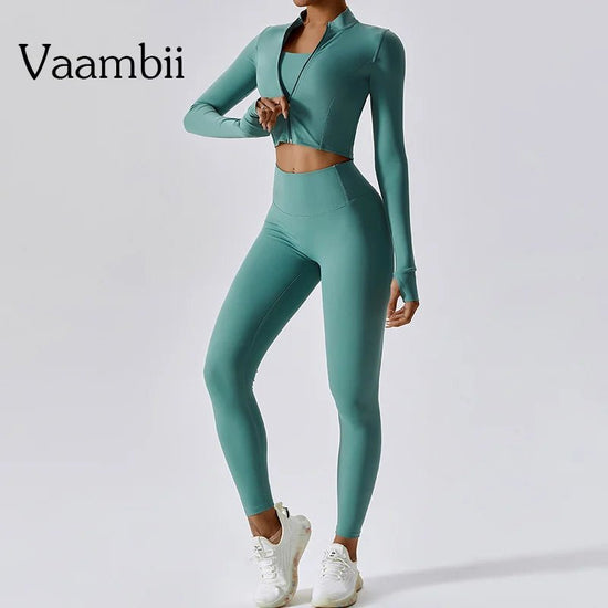 Workout Outfit Active Wear 3 Pieces Workout Clothes For Women Sports Bra High Waist Gym Leggings Long - Sleeved Fitness Sportswear from NAPSA - 