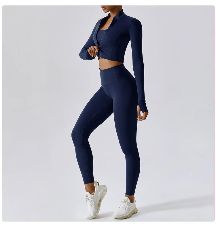 Workout Outfit Active Wear 3 Pieces Workout Clothes For Women Sports Bra High Waist Gym Leggings Long - Sleeved Fitness Sportswear from NAPSA - 
