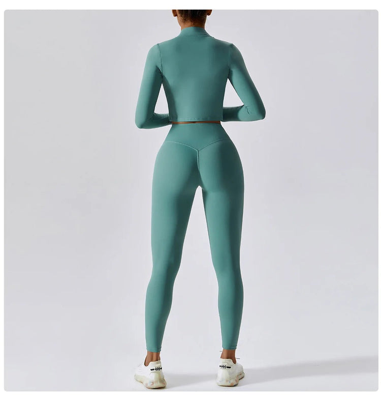 Workout Outfit Active Wear 3 Pieces Workout Clothes For Women Sports Bra High Waist Gym Leggings Long - Sleeved Fitness Sportswear from NAPSA - 
