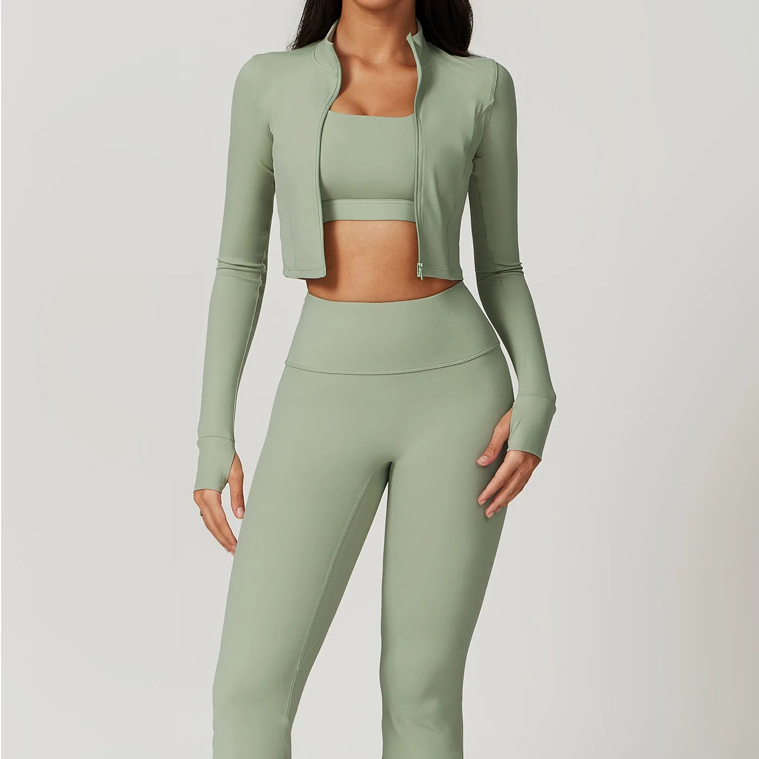 Workout Outfit Active Wear 3 Pieces Workout Clothes For Women Sports Bra High Waist Gym Leggings Long - Sleeved Fitness Sportswear from NAPSA - 